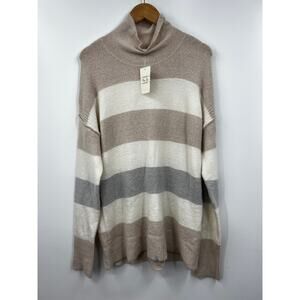 Per Se Sweater Womens Turtleneck‎ Stripe Pullover Tuape White Size XL
